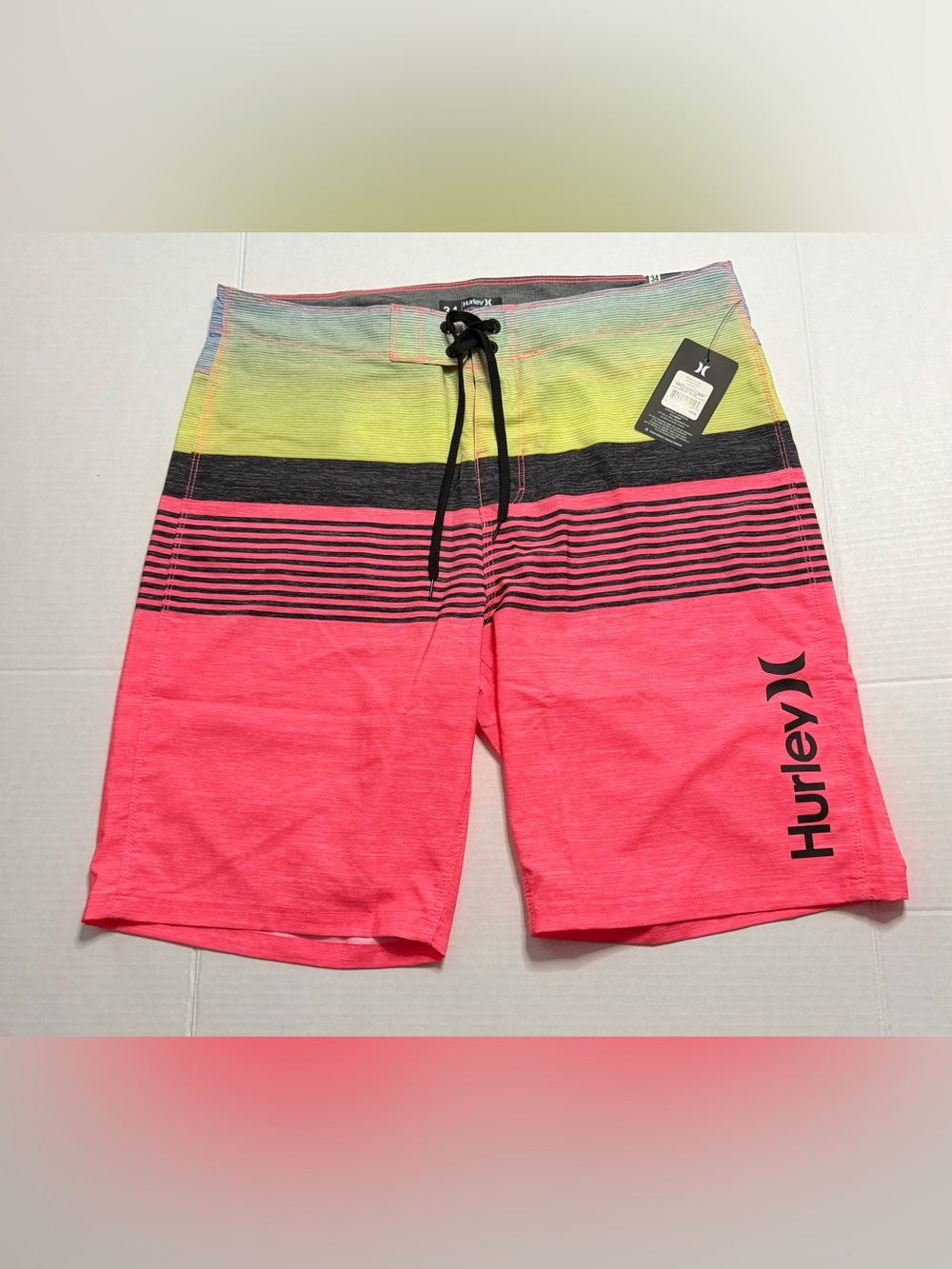 Hurley Men’s Neon Pink & Yellow Gradient Stripe Boardshorts